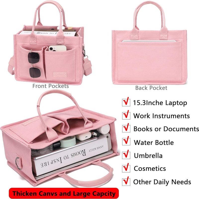 ZHMO Canvas Tote Bag for Women,Women's Bags Crossbody Bags Work Laptop Tote Bag Large Handbags Purse for Travel Nurse Teacher - Image 2